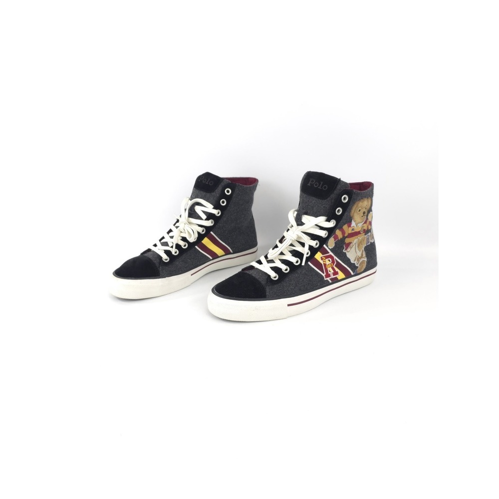 Polo Ralph Lauren Solomon II Bear Wool High Top Sneakers Size 9D Grey Red
